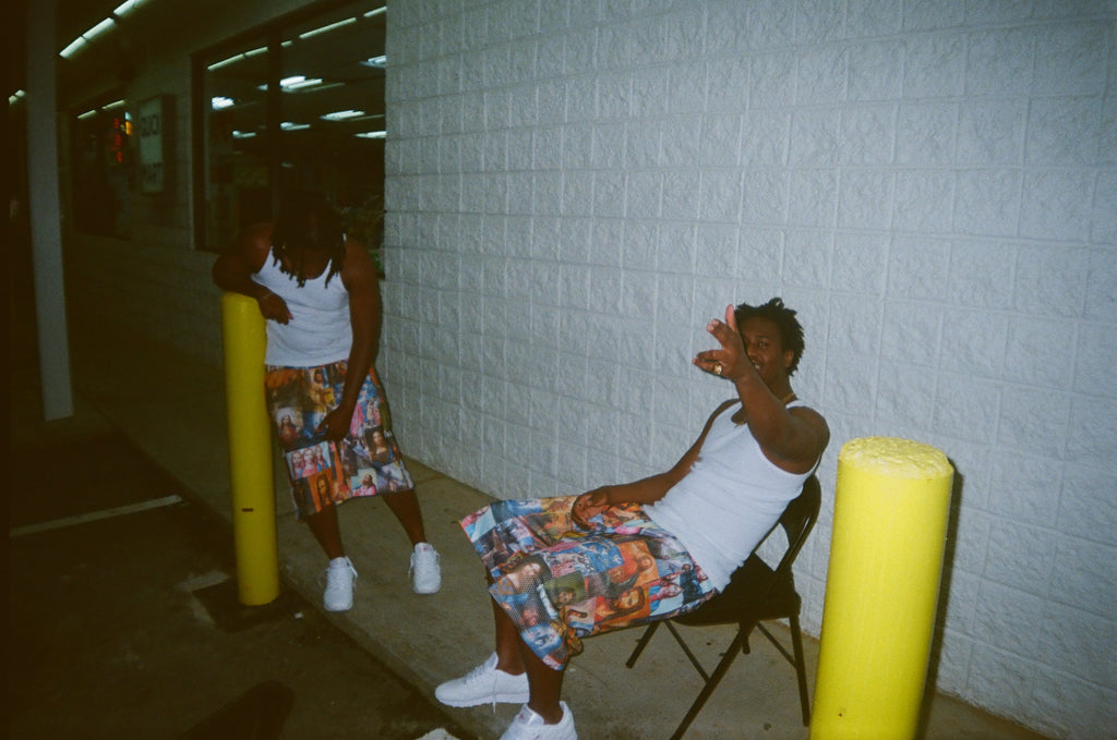 "JESUS PATCHWORK" ALL OVER PRINT WIDE LEG MESH SHORTS
